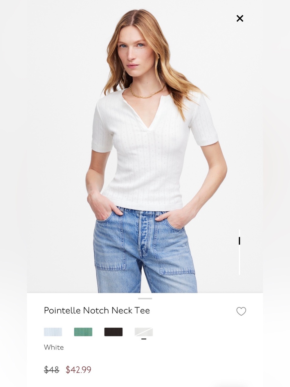 Madewell White Short-Sleeve Pointelle Top
